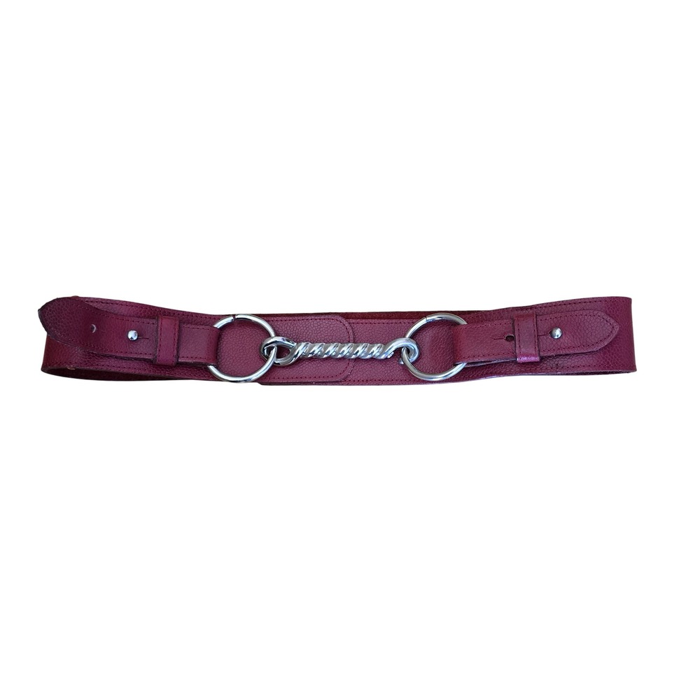 Burgundy Pebbled Leather Wide Waist Belt Silver Twisted Bar Equestrian Style
